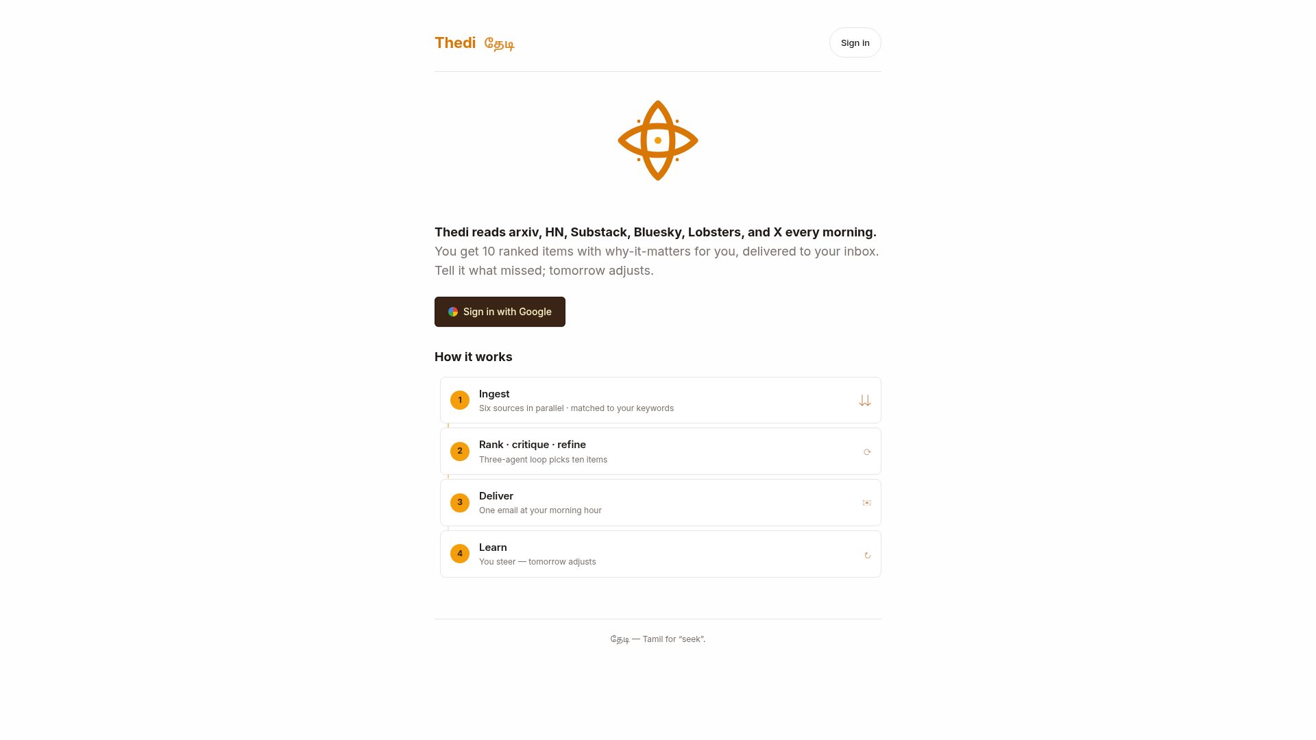 Thedi - AI Newsletter app built with Butterbase